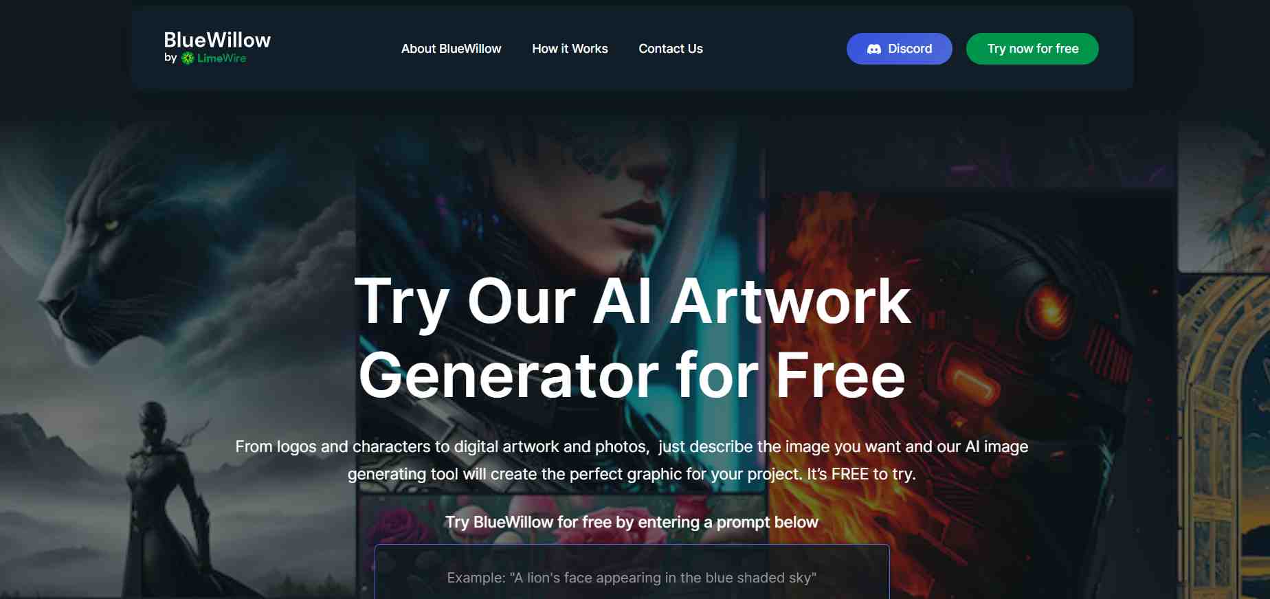 BlueWillow, a transformative AI generator tool, featuring a sleek and modern design that emphasizes its revolutionary impact on technology and creativity.