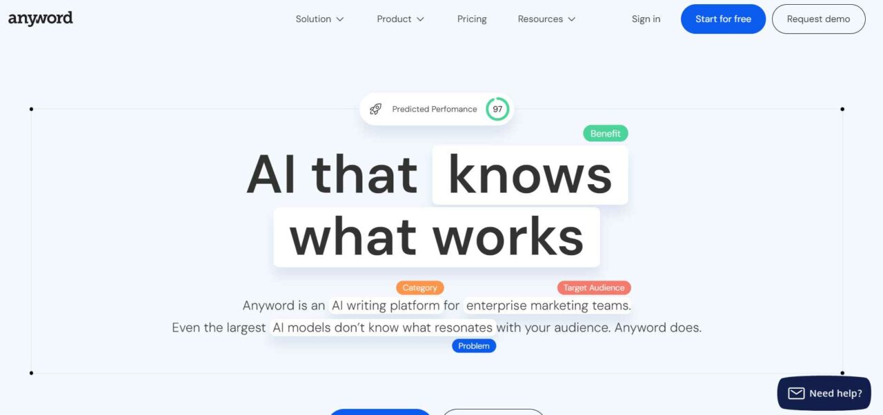 AI writing tool Anyword - Humor andwit for marketing copy