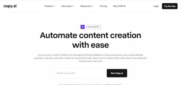  Copy AI eccelle nella creazione di contenuti utilizzando NLP e machine learning per ottenere contenuti di alta qualità e rilevanti dal punto di vista contestuale. 