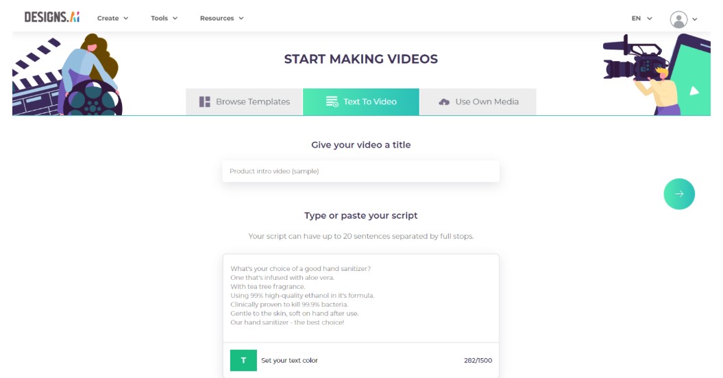 gerador de vídeo de inteligência artificial de designs 