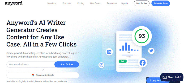 Anyword-AI-writer-generator-homepage-showcasing-key-features