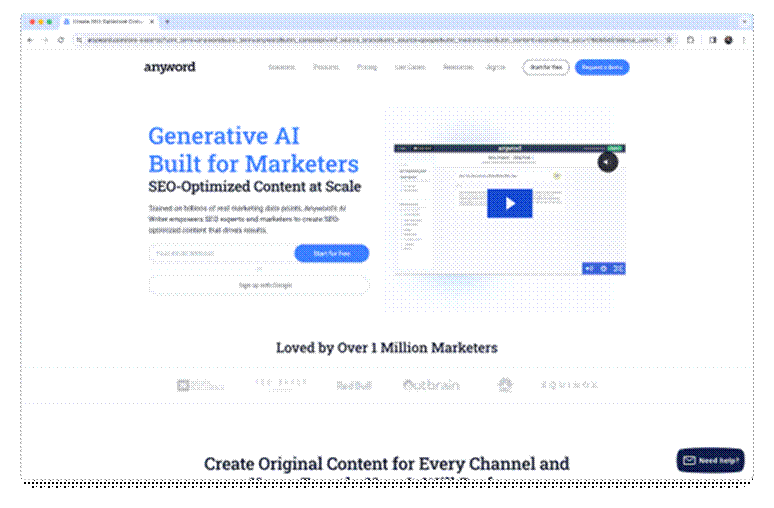 Anyword-homepage-highlighting-generative-AI-for-marketers-and-SEO-optimized-content-creation