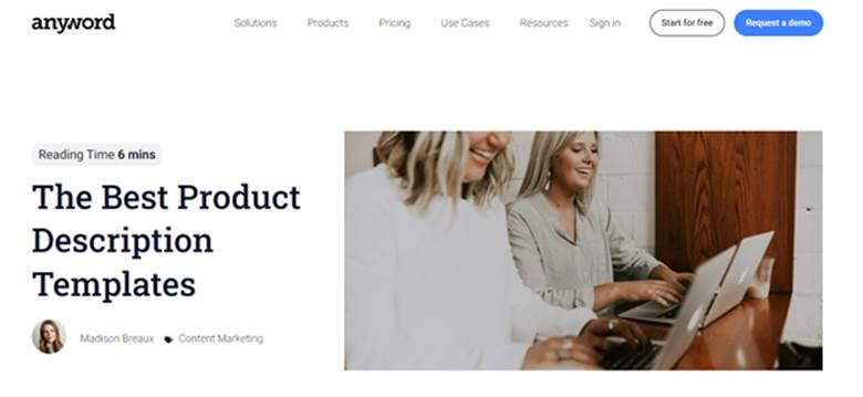 Anyword-webpage-featuring-The Best-Product-Description-Templates