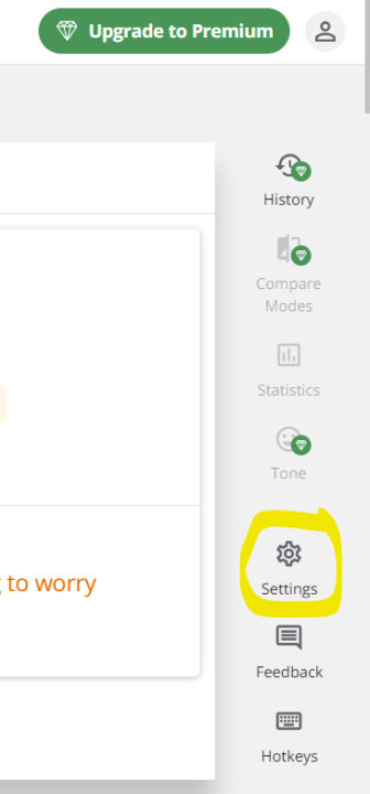 opção de configurações do Quillbot AI para parafrasear