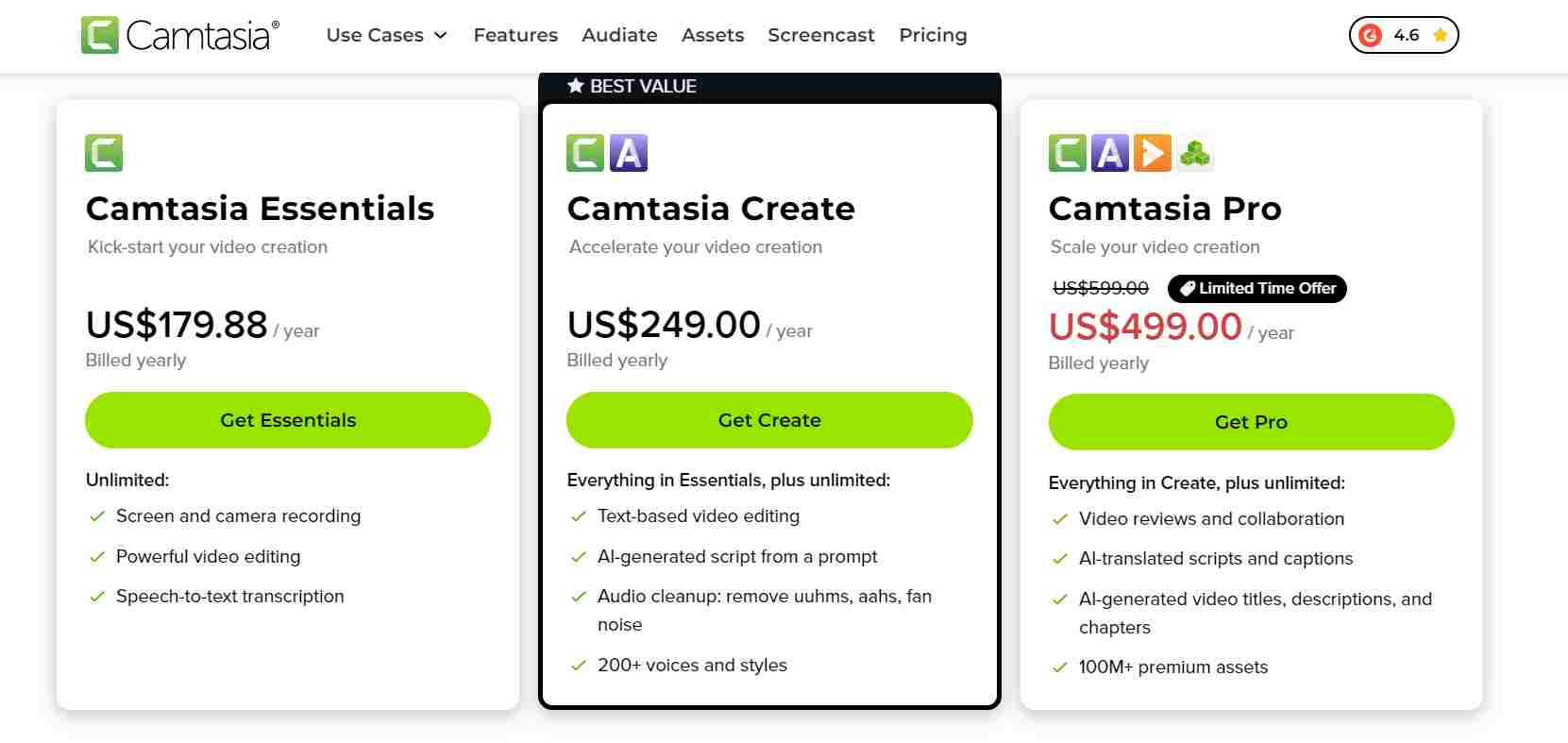 camtasia-essentials-create-and-pro-pricing-and-features-comparison