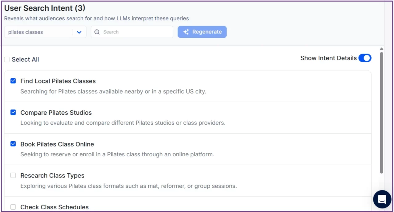 Suchintention für Pilates-Studio