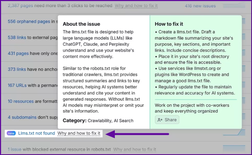 Use-Semrush’s-Site-Audit-tool-to-check-for-the-llms.txt-file