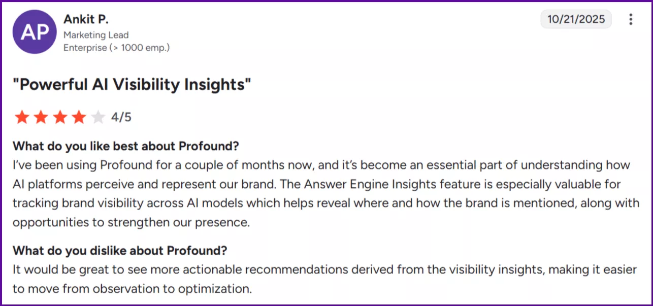 ankit-p-g2-review-profound-ai-visibility-insights